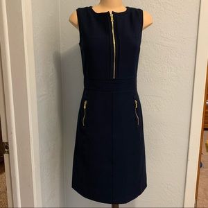 Tory Burch Navy Shift Dress Gold Zippers size 6